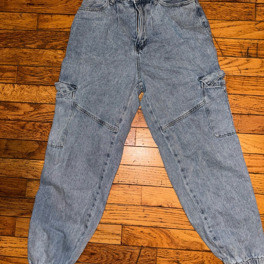 Casual Blue Denim Cargo Pants